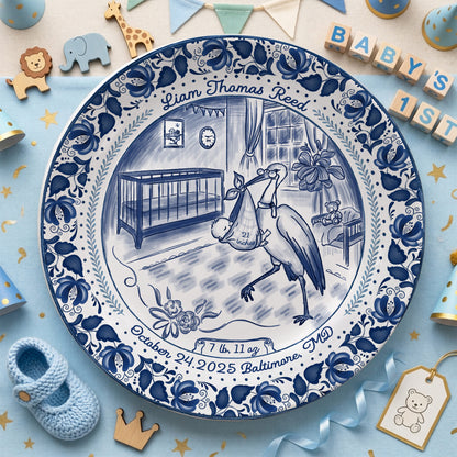 Blue Stork Nursery Personalized Birthday Plate P518MIY0