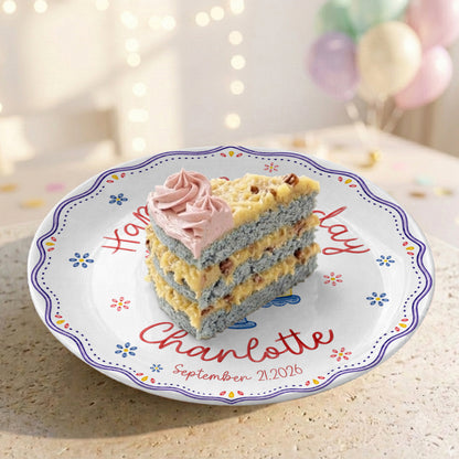 Colorful Cake Scalloped Personalized Birthday Plate for Girls First Gift P810G360