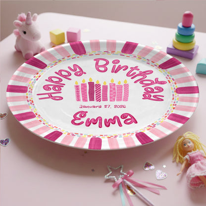Pink Stripe Candle Personalized Birthday Plate P29F6C0
