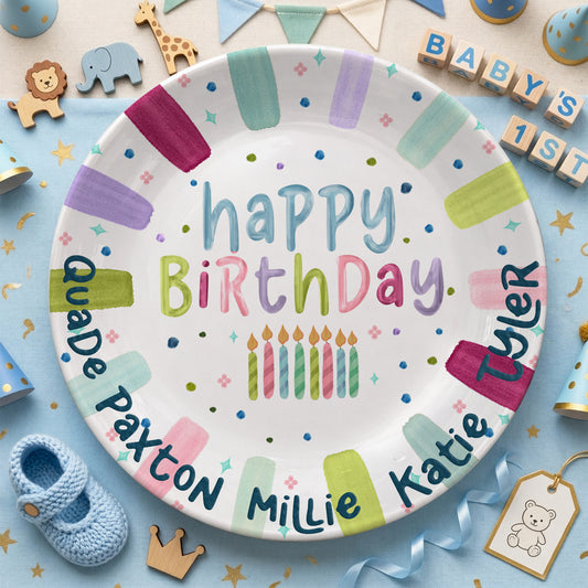 Rainbow Stripe Candle Personalized Birthday Plate for Kids P525IDR0