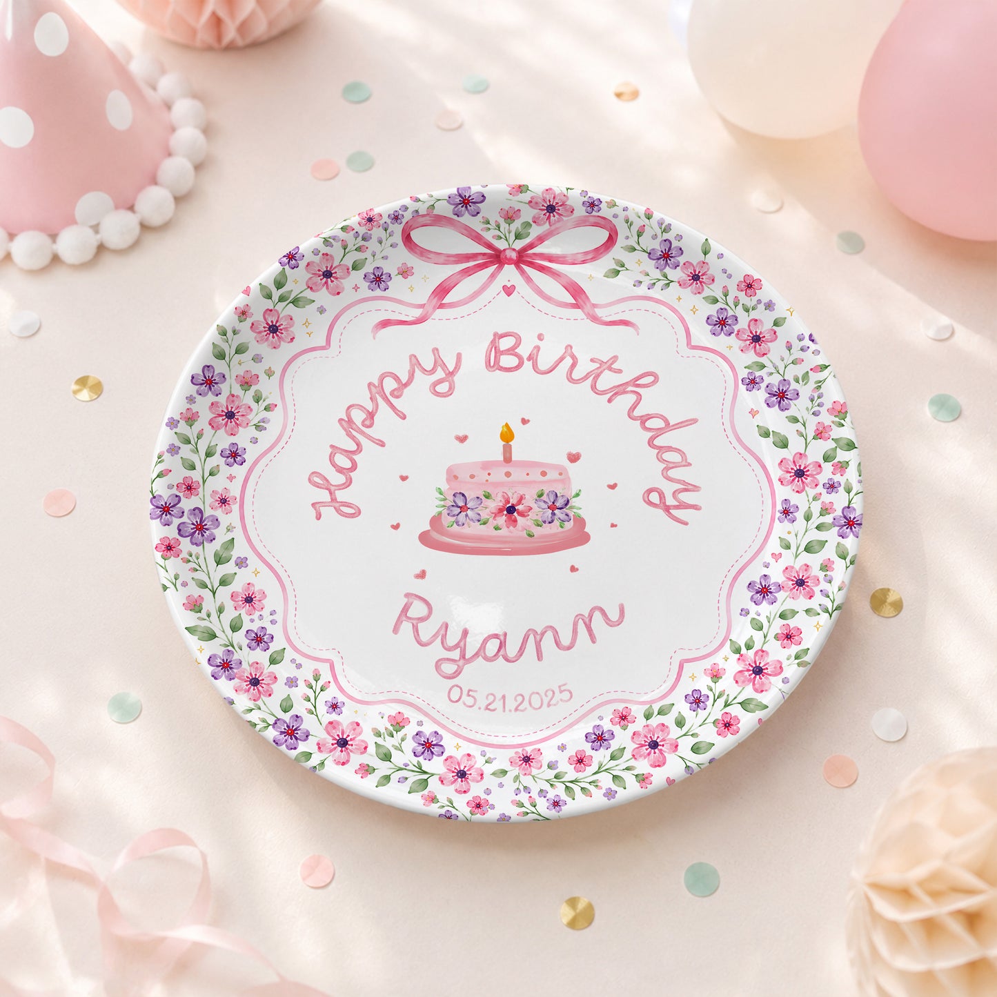 Floral Cake Personalized Birthday Plate P69JKI0