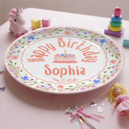 Soft Pink Floral Personalized Birthday Plate P425B2L0