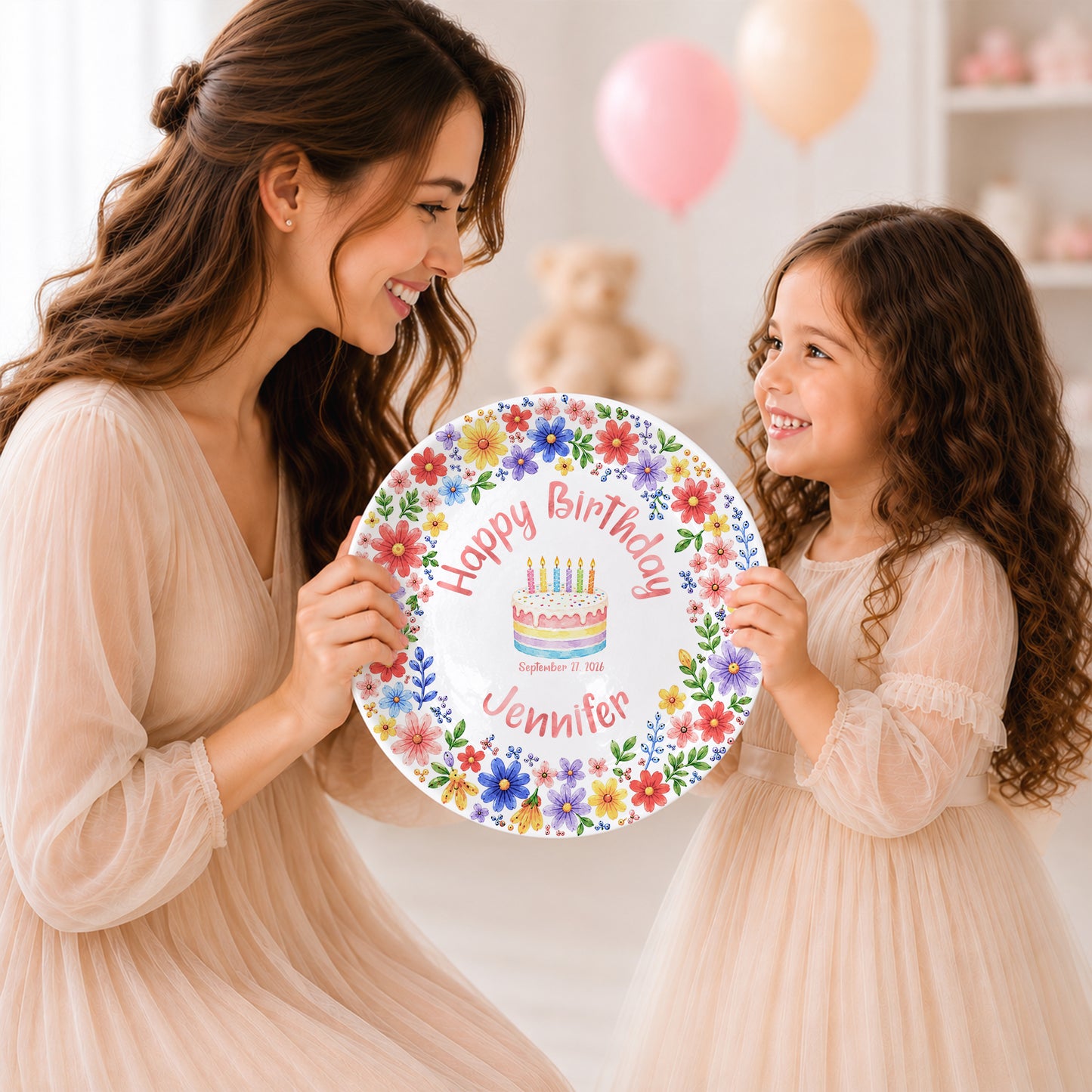 Custom Name Floral Birthday Cake Personalized Birthday Plate for Kids P619KWJ0
