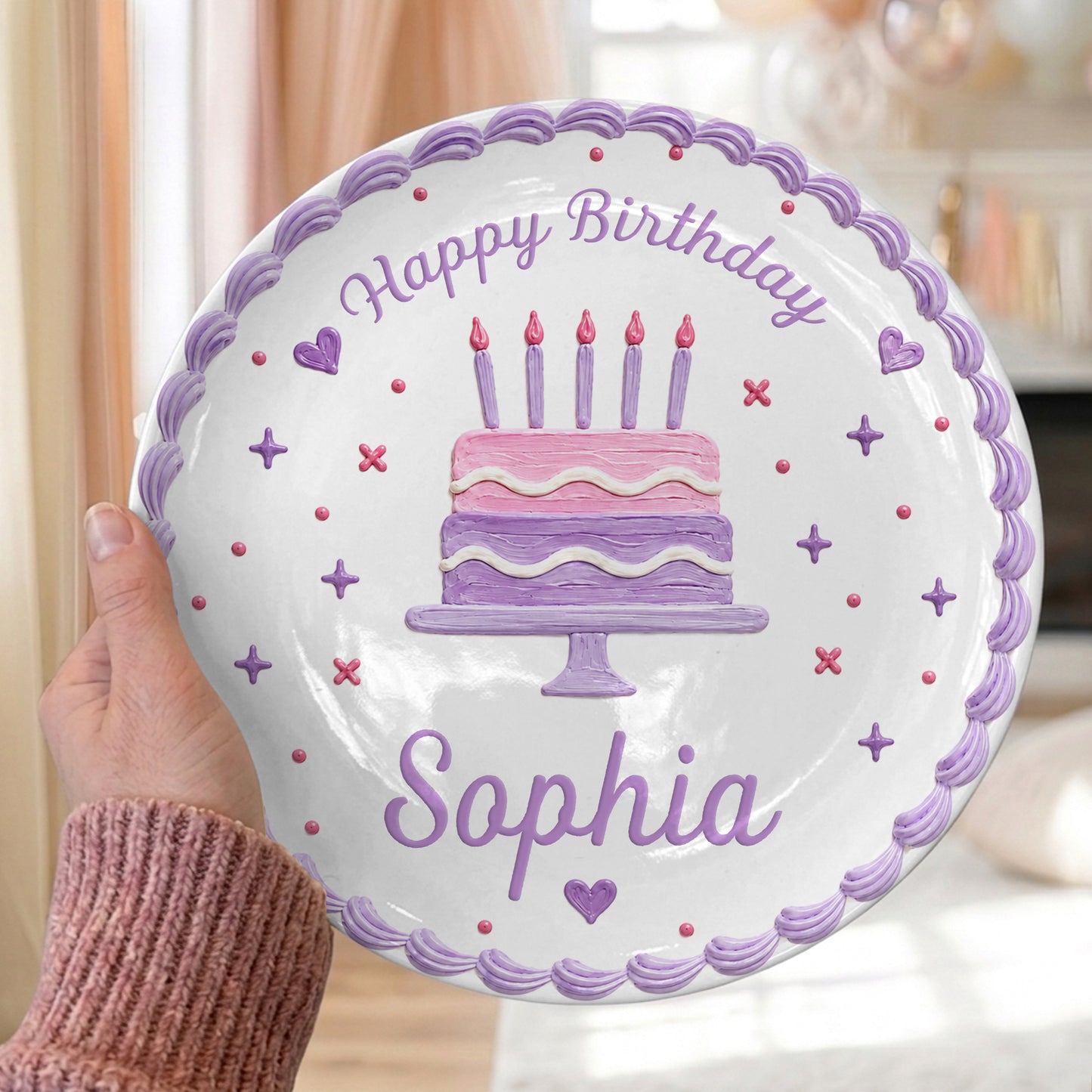 Lavender Scallop Cake Personalized Birthday Plate for Girls P327AW10