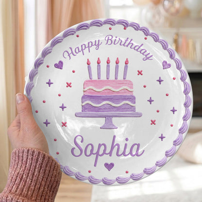 Lavender Scallop Cake Personalized Birthday Plate for Girls P327AW10