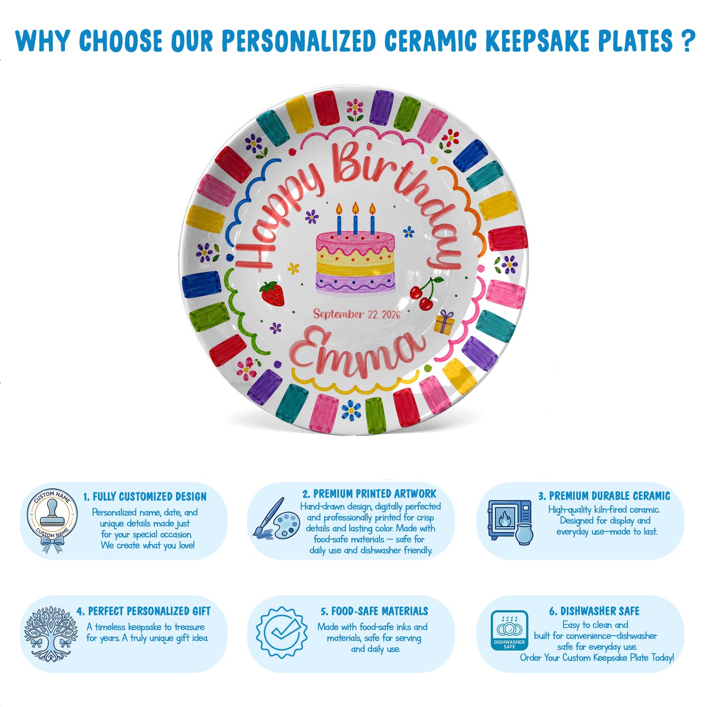 Bright Color Birthday Keepsake Personalized Birthday Plate P710KQF0