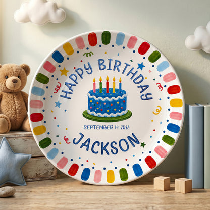 Rainbow Confetti Birthday Cake Personalized Birthday Plate P528OTA0