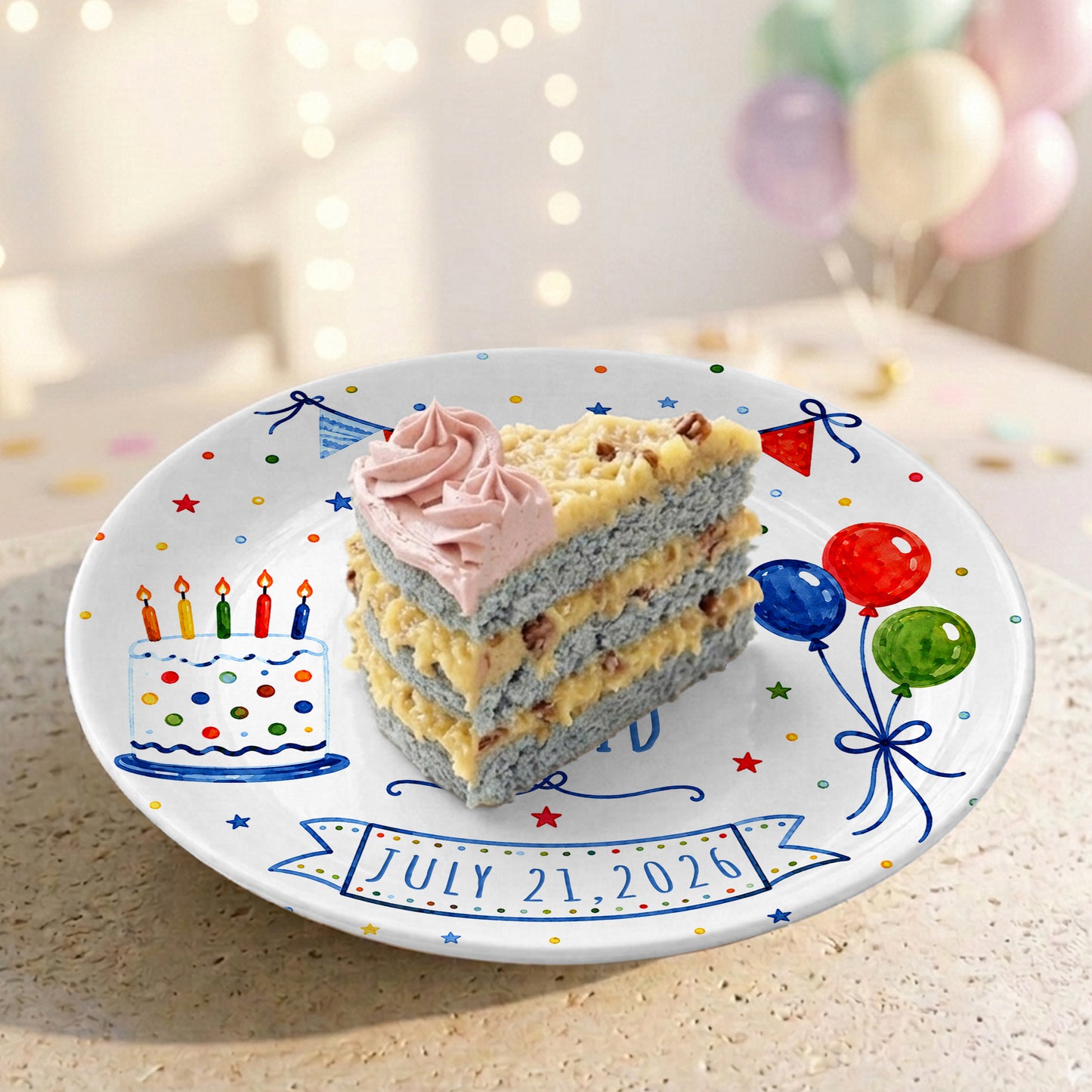 Colorful Balloon Celebration Personalized Birthday Plate for Boys and Girls P8117M70