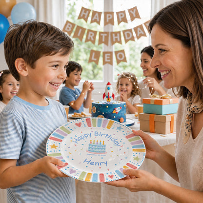 Blue Cake and Colorful Border Cake Personalized Birthday Plate P611K5R0