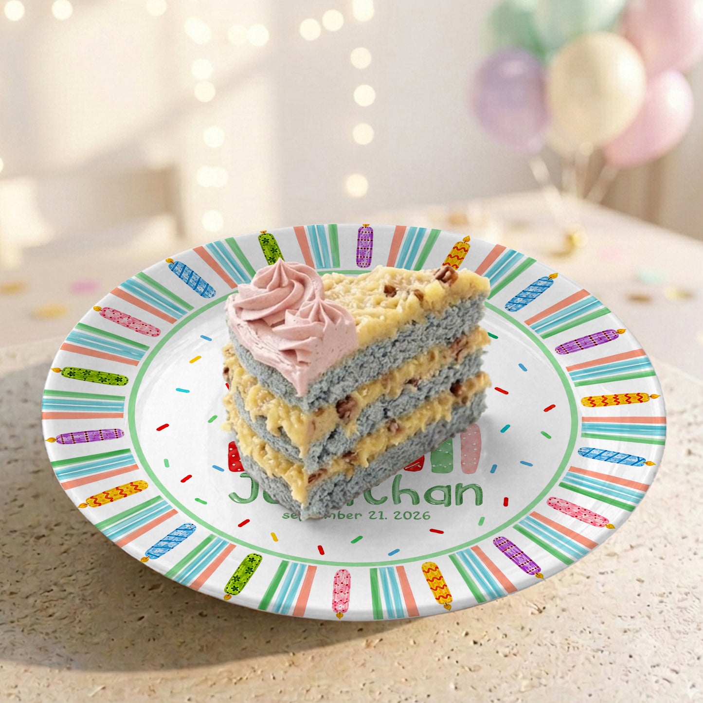 Colorful Candle Kids Cake Serving Party Keepsake Personalized Birthday Plate P821HTF0