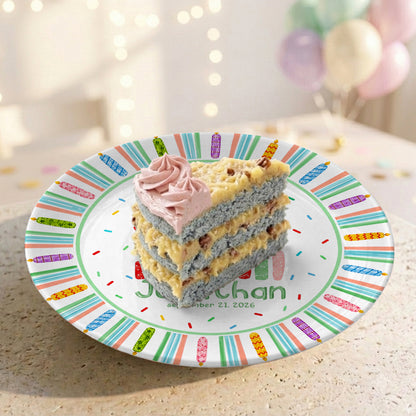 Colorful Candle Kids Cake Serving Party Keepsake Personalized Birthday Plate P821HTF0