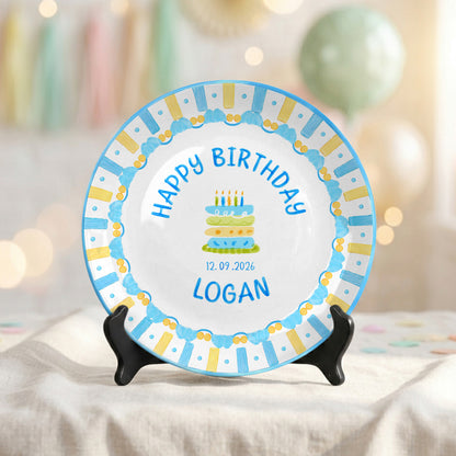 Pastel Candle Cake Personalized Birthday Plate, Custom Ceramic Kids Keepsake P818JSL0