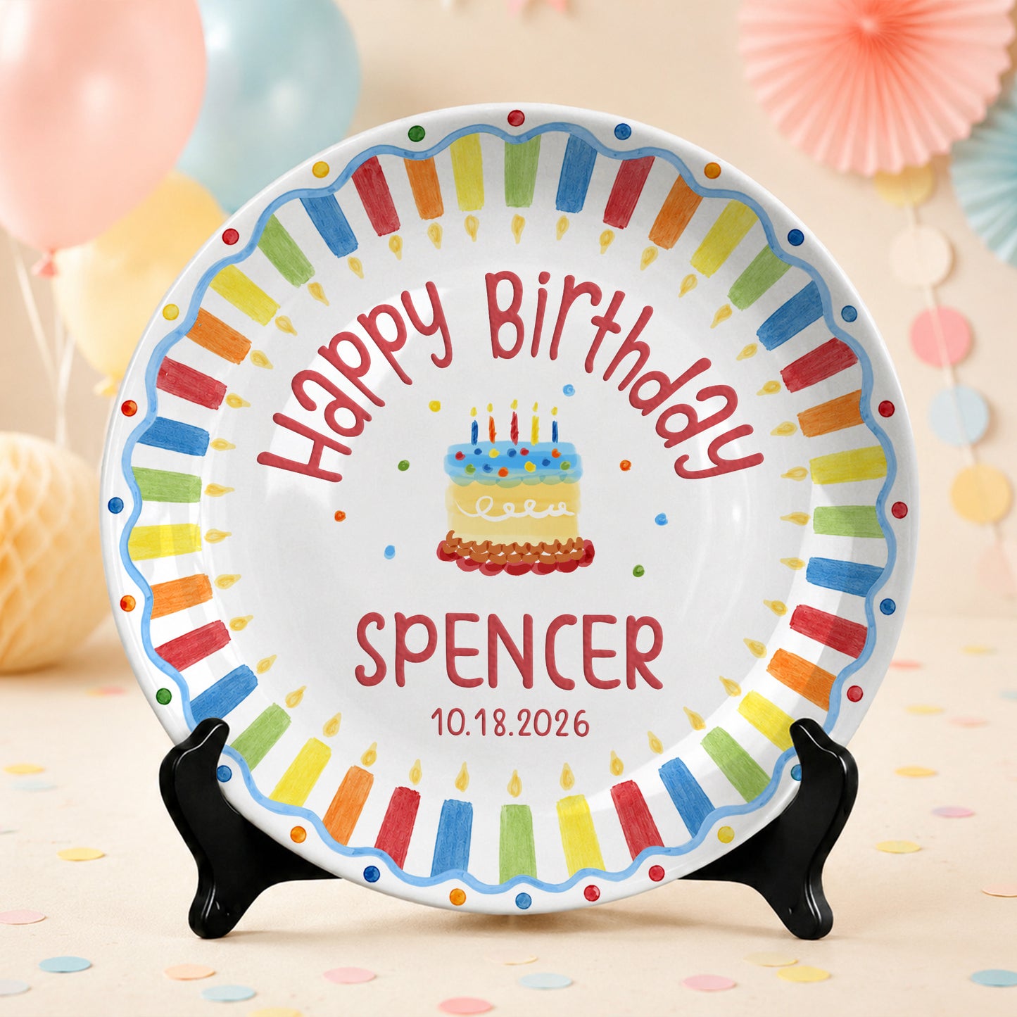 Kids Cake Keepsake Custom Name Ceramic Personalized Birthday Plate P826FVK0