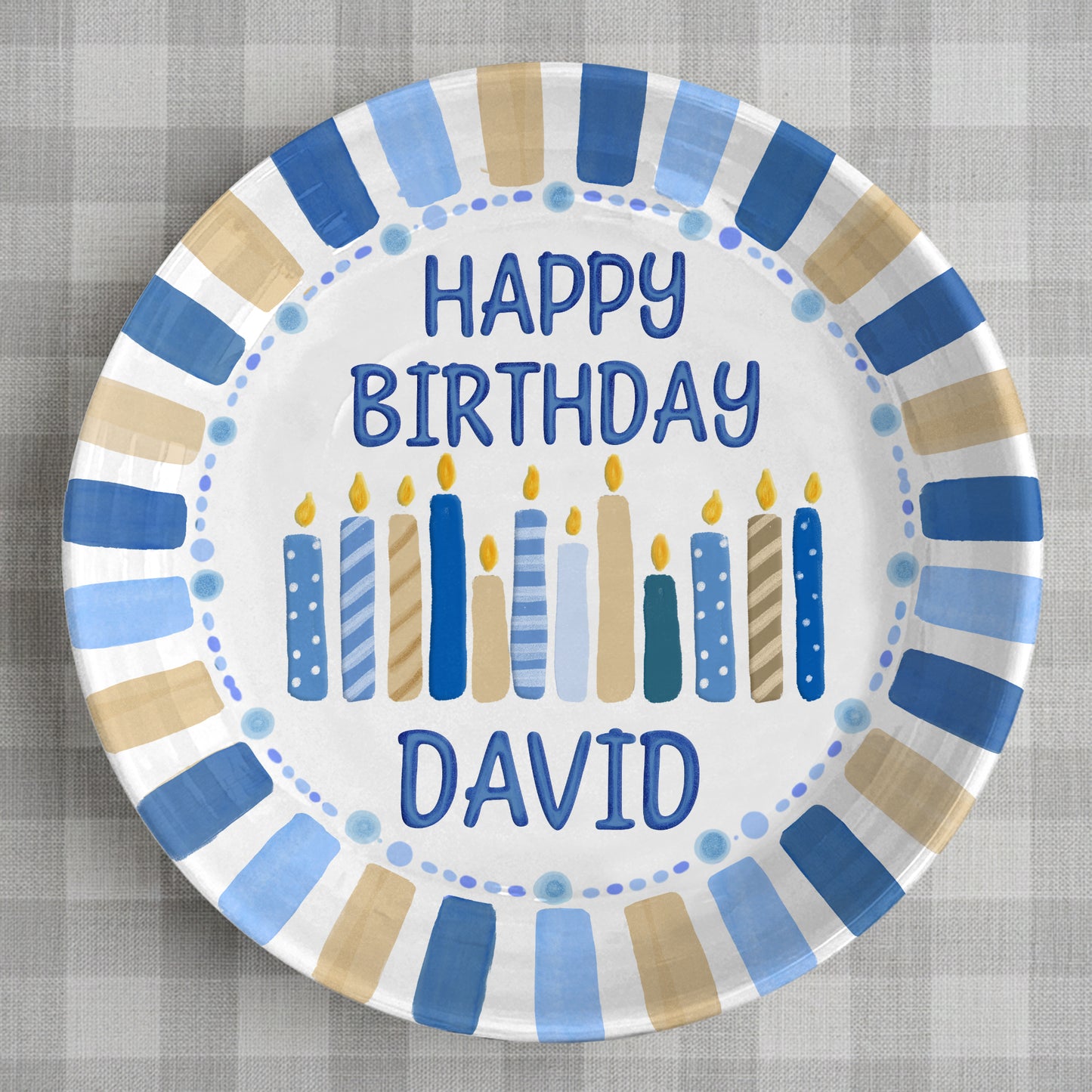 Striped Party Border with Birthday Candles Personalized Birthday Plate D321TUA0