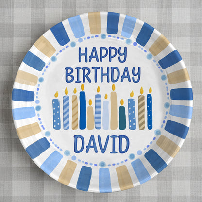 Striped Party Border with Birthday Candles Personalized Birthday Plate D321TUA0