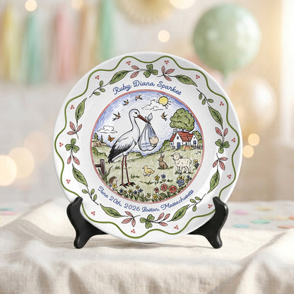 Stork Baby Birth Stats Nursery Keepsake Gift Personalized Birthday Plate P825DLK0