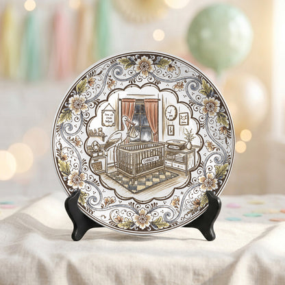 Vintage Floral Newborn Birth Stats Custom Name Ceramic Personalized Birthday Plate P820YFH0