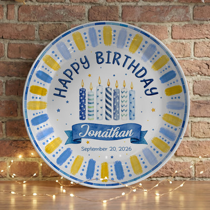 Blue Birthday Candles Keepsake Personalized Birthday Plate P729XG0