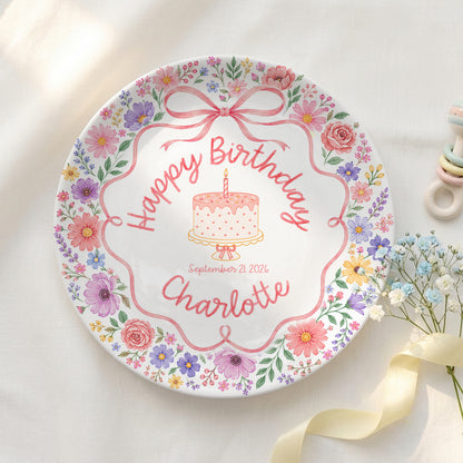 Floral Bow Cake Keepsake Personalized Birthday Plate for Girls P87DHJ0