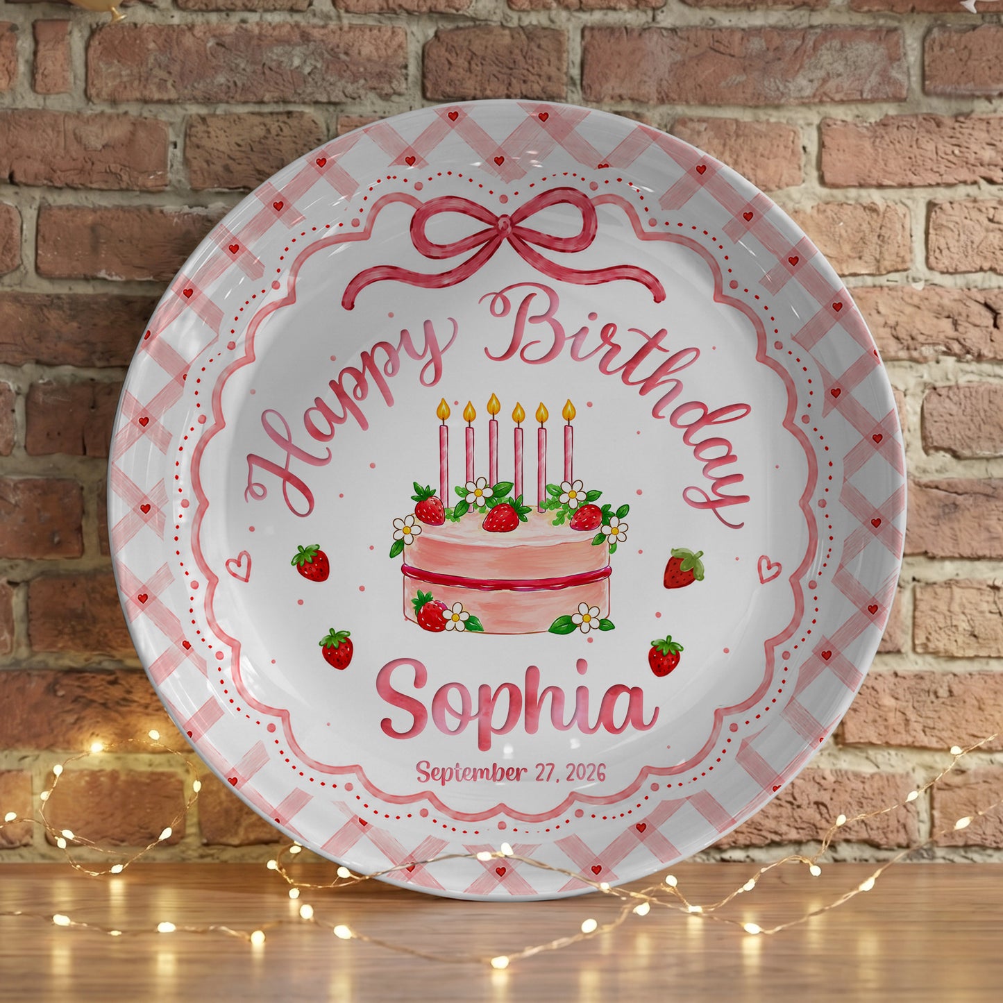 Strawberry Cake Personalized Birthday Plate for Girls, Custom Birthday Keepsake Gift P722H0R0