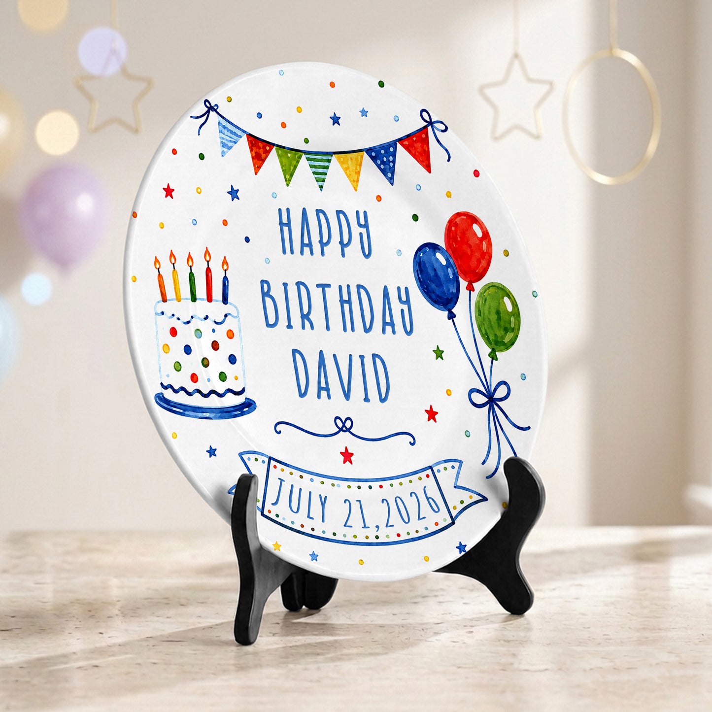 Colorful Balloon Celebration Personalized Birthday Plate for Boys and Girls P8117M70
