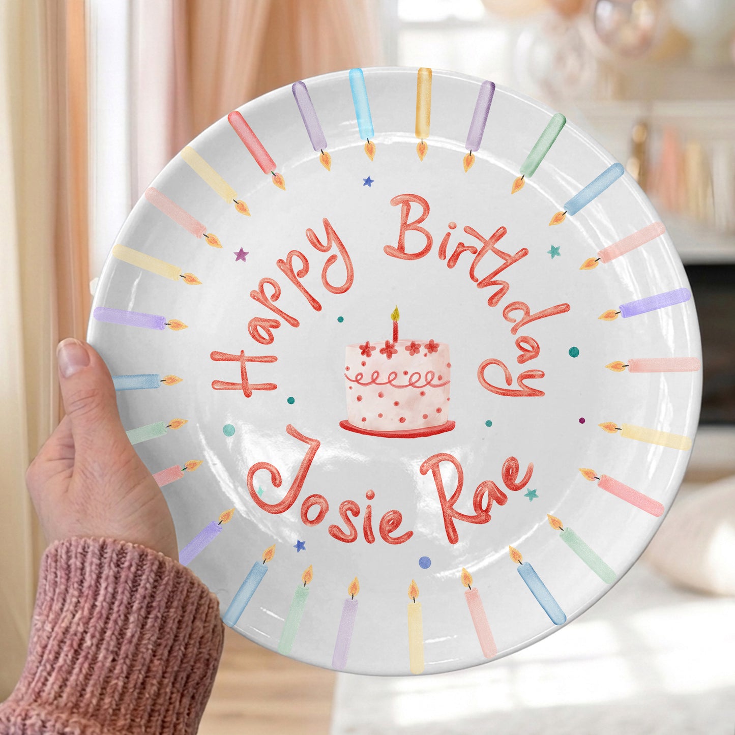 Pastel Candle Cake Personalized Birthday Plate P428WPD0