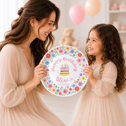 Colorful Floral Cake Personalized Birthday Plate D610EAF0
