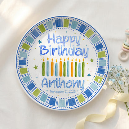 Blue Candle Celebration Personalized Birthday Plate for Kids Ceramic Keepsake Gift P728GIG0