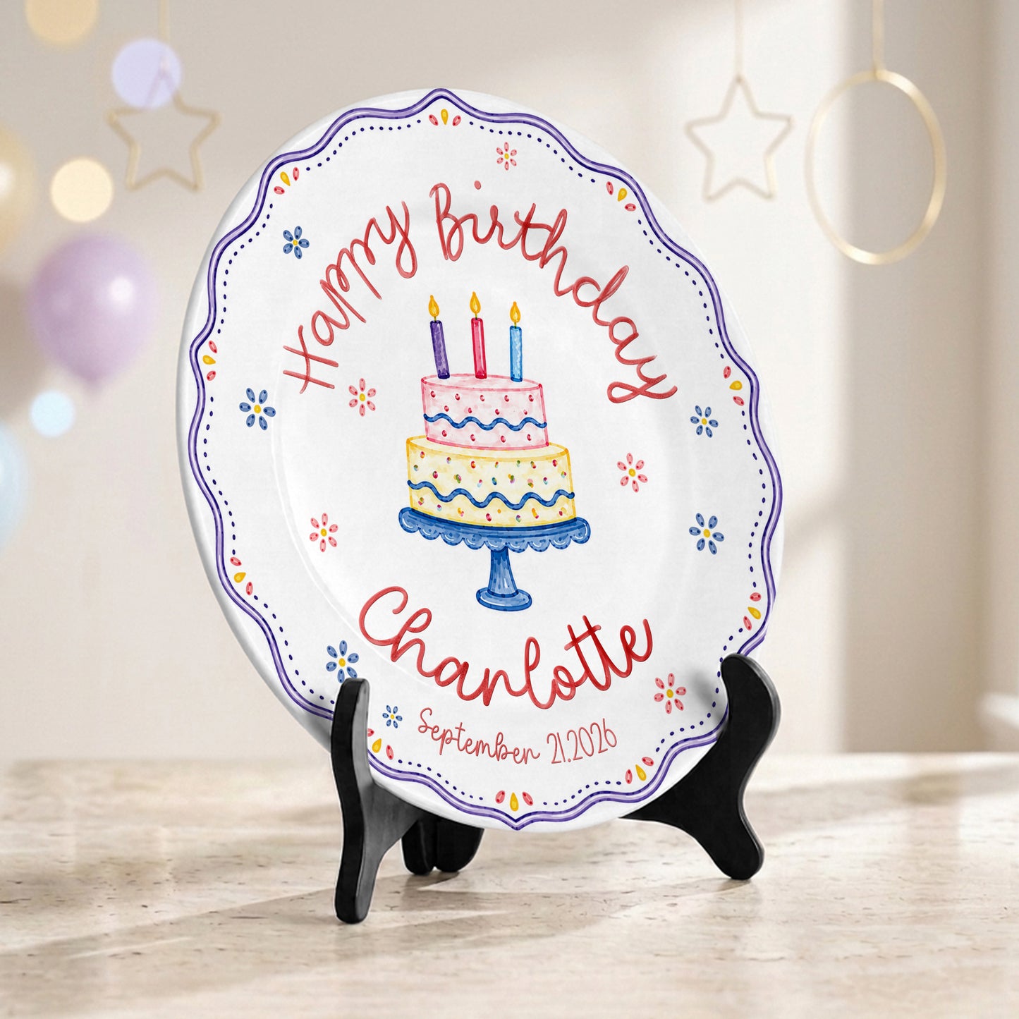 Colorful Cake Scalloped Personalized Birthday Plate for Girls First Gift P810G360