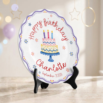 Colorful Cake Scalloped Personalized Birthday Plate for Girls First Gift P810G360