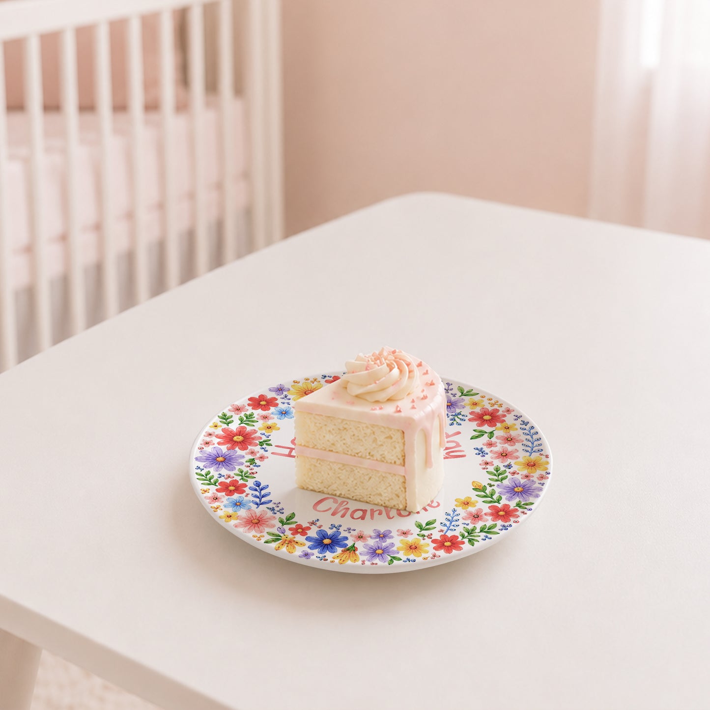 Custom Name Floral Birthday Cake Personalized Birthday Plate for Kids P619KWJ0