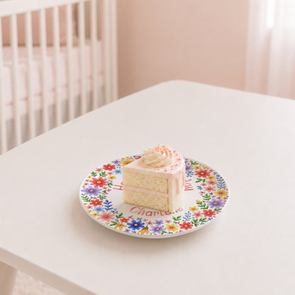 Custom Name Floral Birthday Cake Personalized Birthday Plate for Kids P619KWJ0
