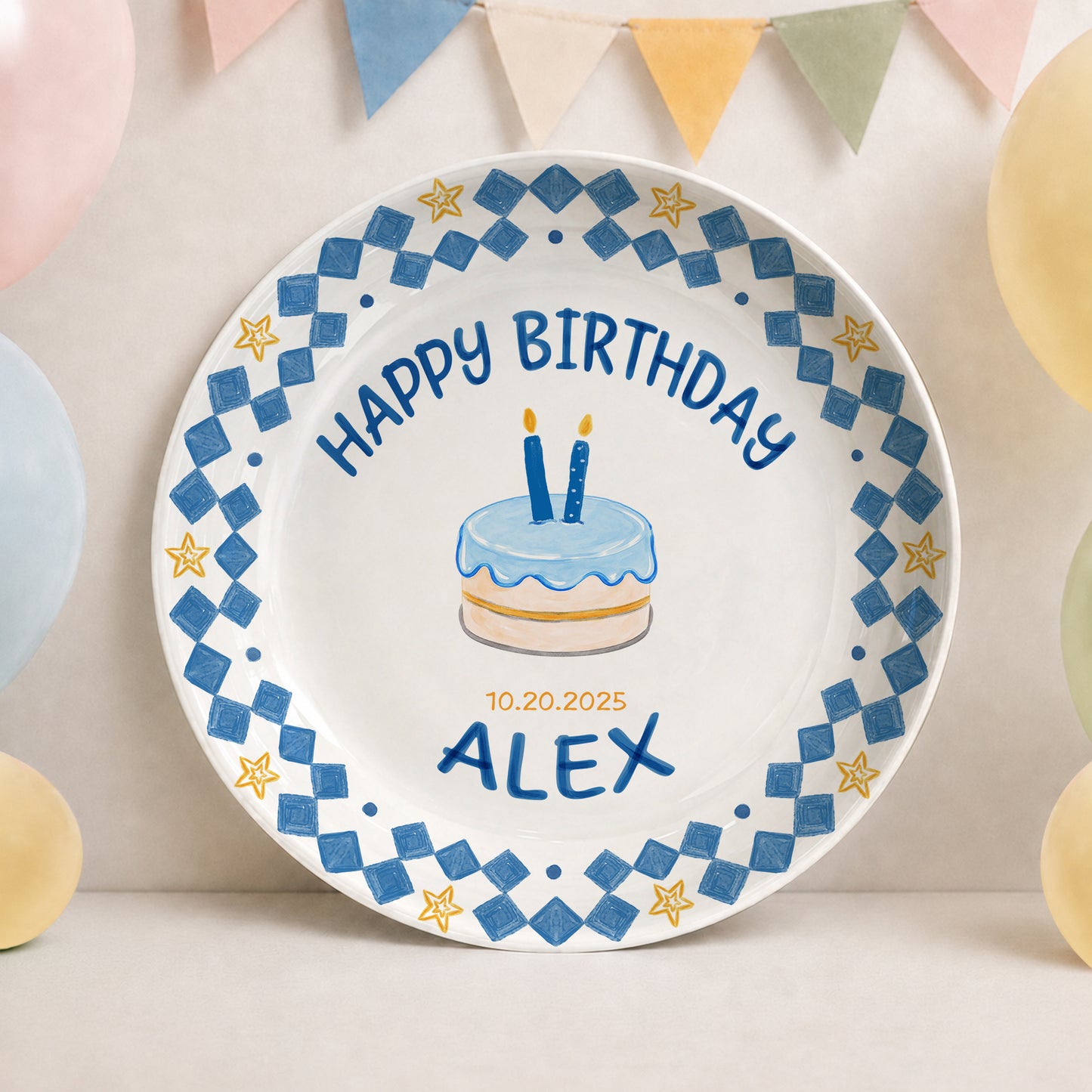 First Birthday Cake Keepsake Custom Name Ceramic Personalized Birthday Plate P821AIV0