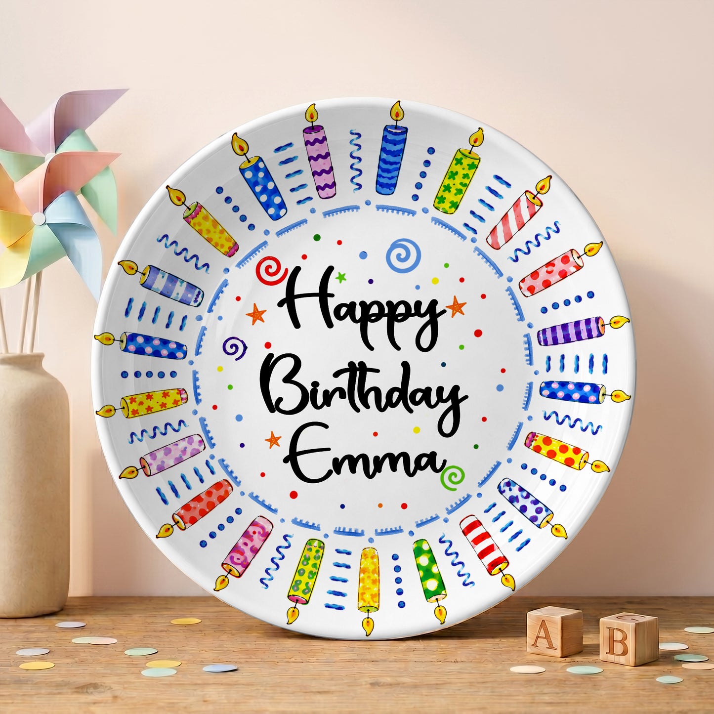 Colorful Birthday Candles Personalized Birthday Plate for Kids P619TMD0