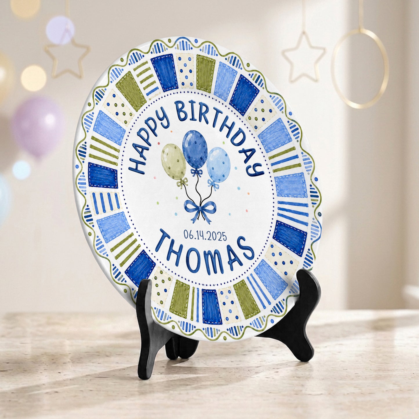 Blue Preppy Candle Custom Name Boy Keepsake Personalized Birthday Plate P814KBC0