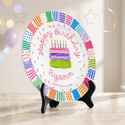Colorful Happy Birthday Cake Keepsake Custom Name Personalized Birthday Plate P821LW10