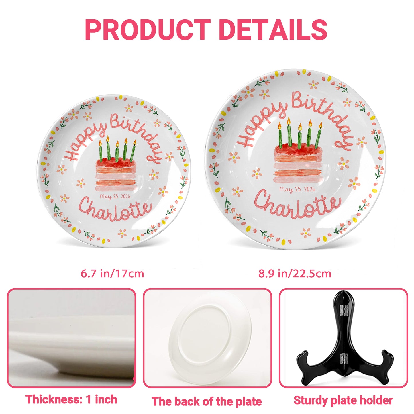 Sweet Floral Personalized Birthday Plate P4309GN0