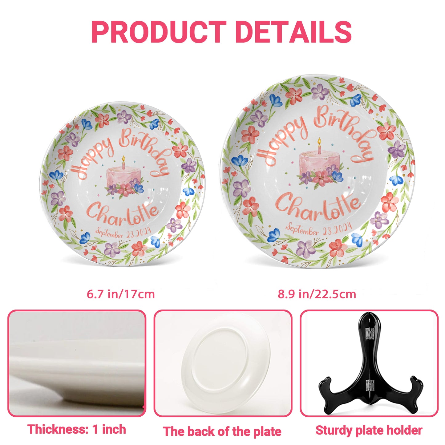 Colorful Floral Cake Personalized Birthday Plate for Girls P417GEG0