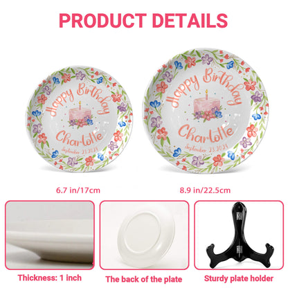 Colorful Floral Cake Personalized Birthday Plate for Girls P417GEG0