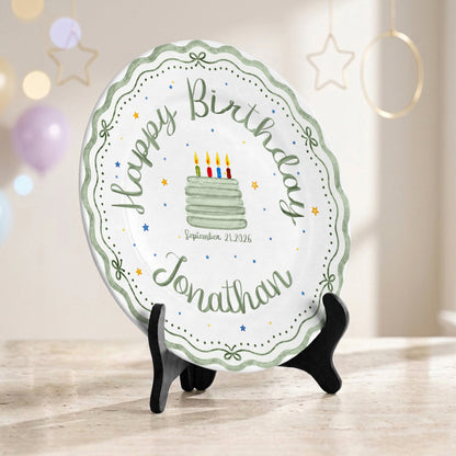 Scalloped Happy Birthday Custom Name Ceramic Keepsake Personalized Birthday Plate D821CNO0