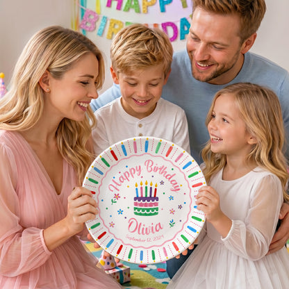 Colorful Birthday Cake Keepsake Personalized Birthday Plate for Kids D6250W50