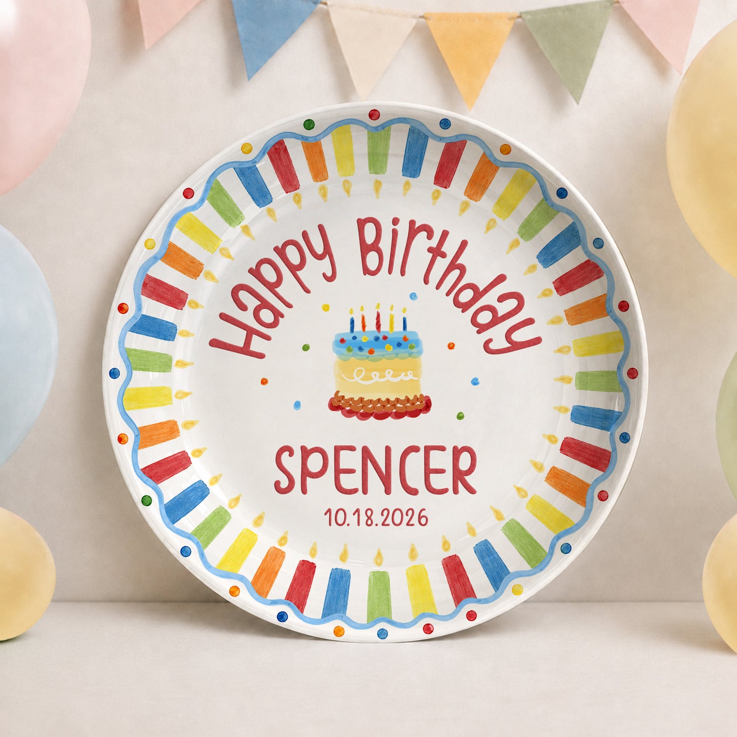 Kids Cake Keepsake Custom Name Ceramic Personalized Birthday Plate P826FVK0