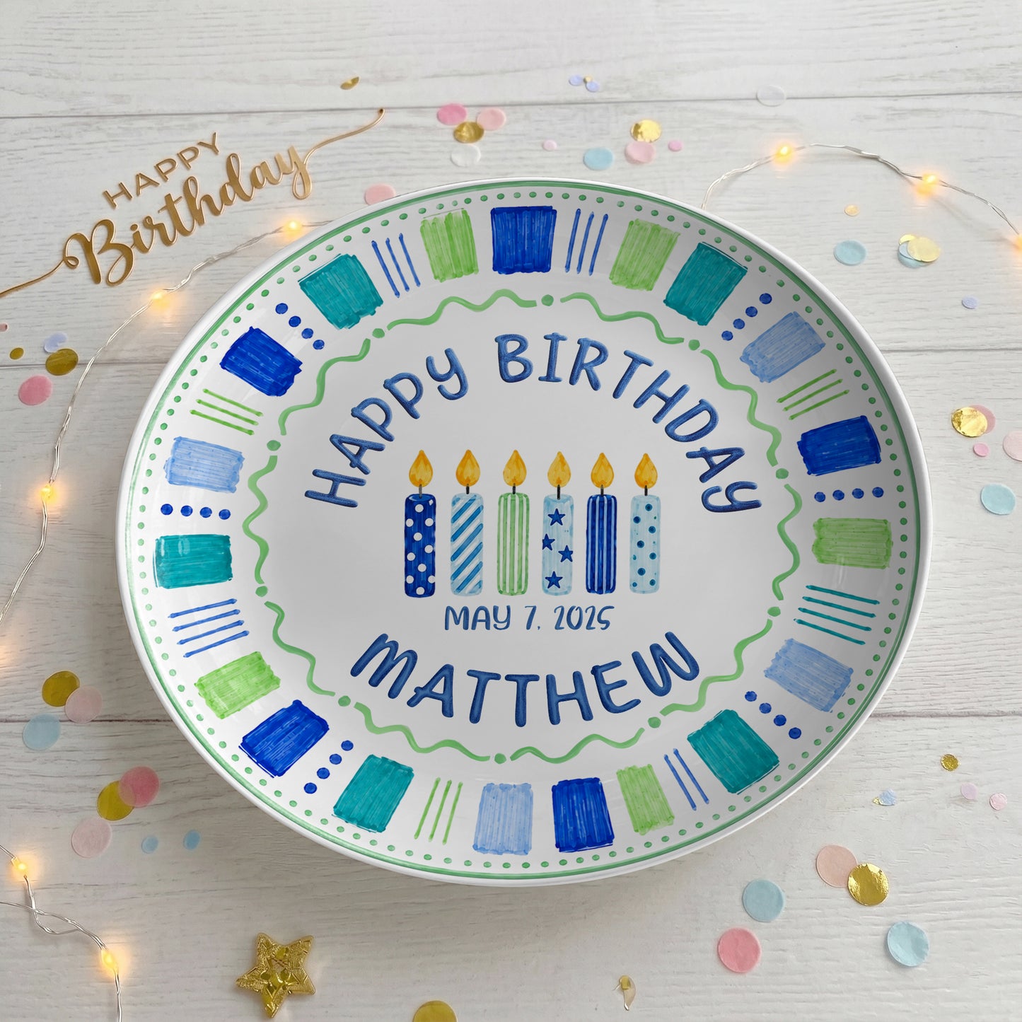 Blue Candle Birthday Tradition Personalized Birthday Plate for Boy P622QHO0