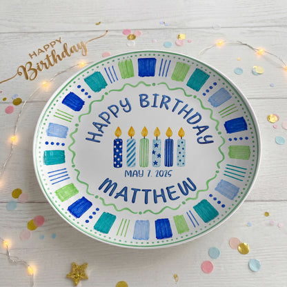 Blue Candle Birthday Tradition Personalized Birthday Plate for Boy P622QHO0