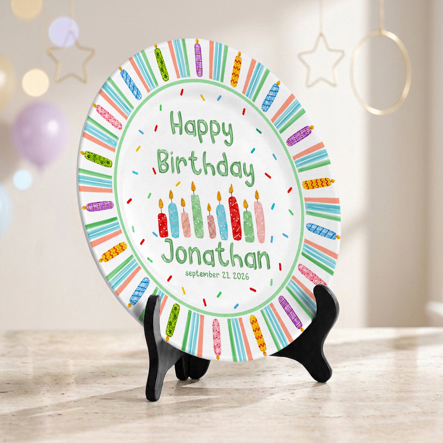 Colorful Candle Kids Cake Serving Party Keepsake Personalized Birthday Plate P821HTF0