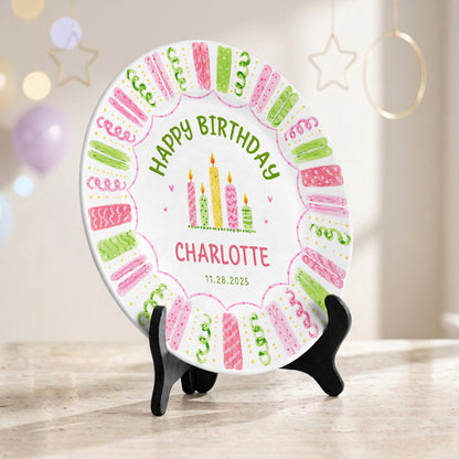 Colorful Pink Green Candle Design Personalized Birthday Plate for Kids P814XTQ0