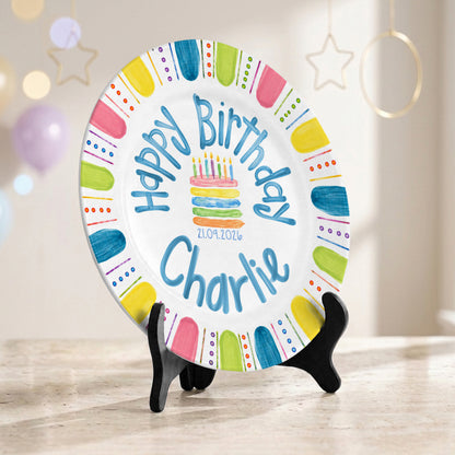 Colorful Cake Custom Name Kids Party Keepsake Personalized Birthday Plate P821TBL0
