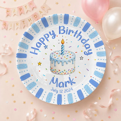 Blue Birthday Cake Keepsake Personalized Birthday Plate P7231E40