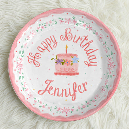 Pink Floral Cake Personalized Birthday Plate P228SJH0