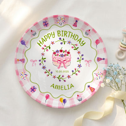 Floral Berry Cake Keepsake Personalized Birthday Plate for Girls and Kids P730TD80